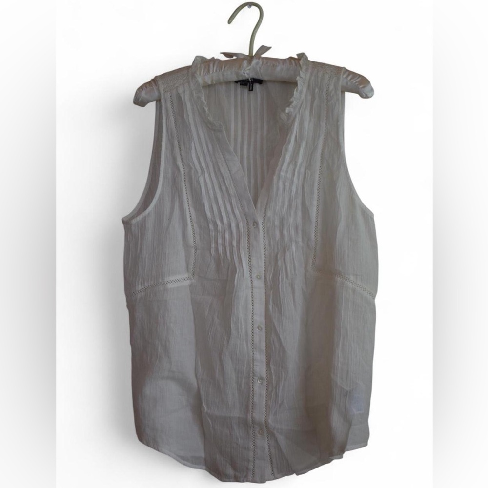 PAIGE Ruffled Sleeveless Cream Blouse